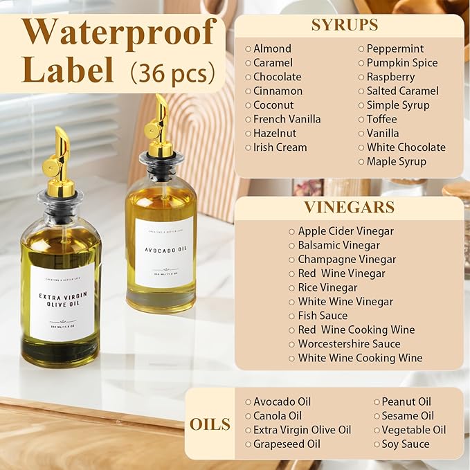 Olive Oil Dispenser Bottle with Bamboo Tray, Metal Pour Spout, Coffee Syrup & Cooking Oil Dispenser for Kitchen - Image 5