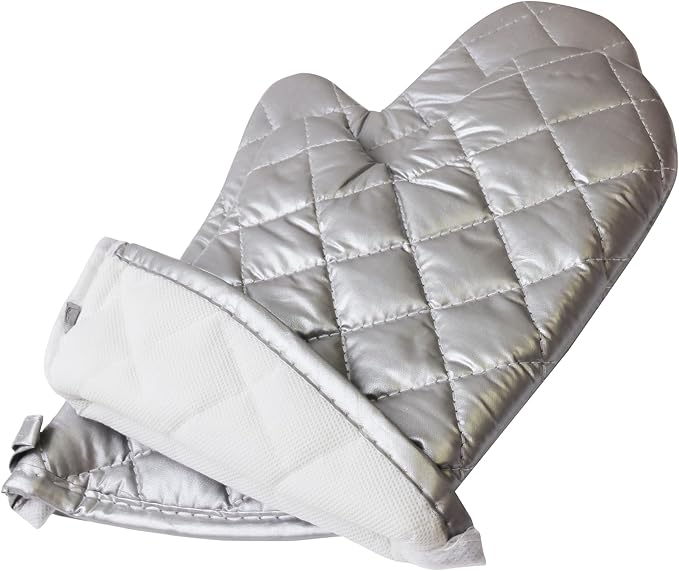 Silver Oven Mitts,Quilted Cotton Lining 13 Inch Oven Gloves,Heat Resistant for Kitchen Cooking,Grilling,Backing,Set of 2 - Image 4