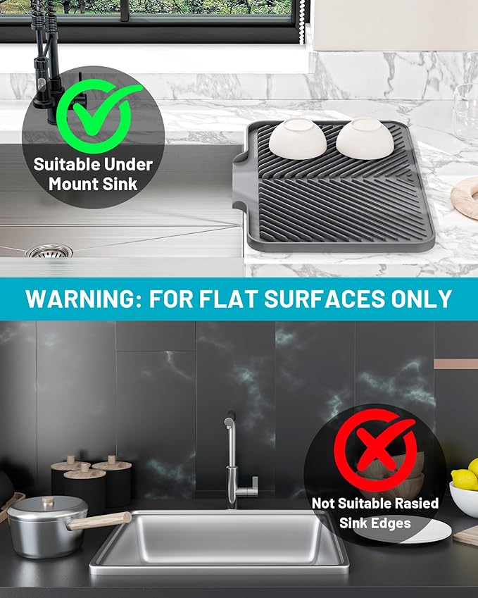 Dish Drying Mat Kitchen Counter - Silicone Dish Drying Pad with Built-in Drain for Sink, Refrigerator and Drawer Liner, Easy Clean, Non-Slip, Heat Resistant, 14.8" x 10.7" - Image 8