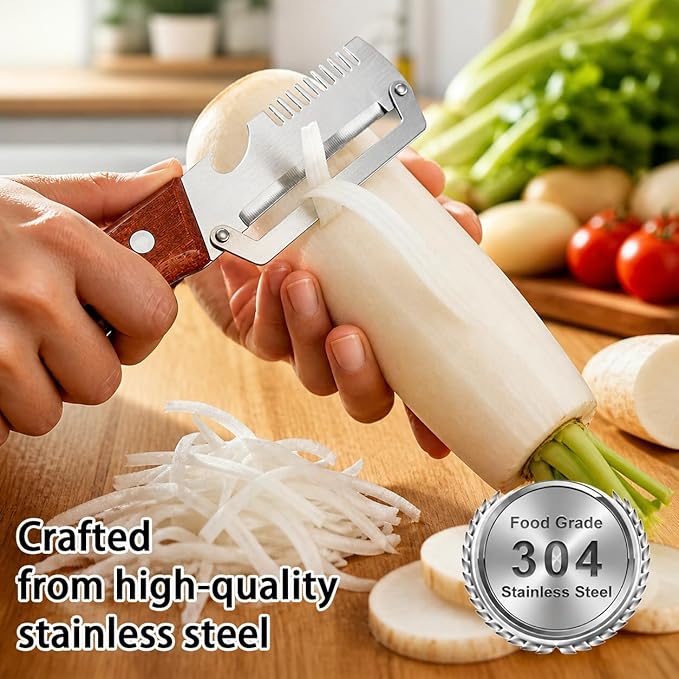 2 Pack MultiFunctional Vegetable Peeler,3 in 1 Multi Functional Wooden Handle Peeler and Bottle Opener,Peeler Knife for Fruit Pumpkin Peeling Potato Carrot Veggie Peeler - Image 5
