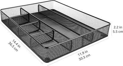 Amazon Basics Metal Mesh Desk Organizer with 6 Compartments, Anti-Slip Pen Holder Storage Tray for Office Supplies and Home, Black - Image 4