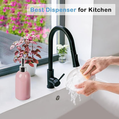 Natheeph 14OZ Ceramic Soap Dispenser Ceramic Soap Pump Dispenser Can Fill Liquid for Bathroom/Kitchen (Pink) - Image 4