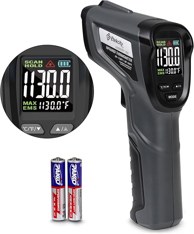 Etekcity Temperature Gun Infrared Thermometer -58°F 1130°F, Digital Laser Heat Gun with Adjustable Emissivity & Max Measure for Pizza Ovens, Griddles, Meat, Refrigerators, Engine, HVAC, Kitchen & Pool by Etekcity