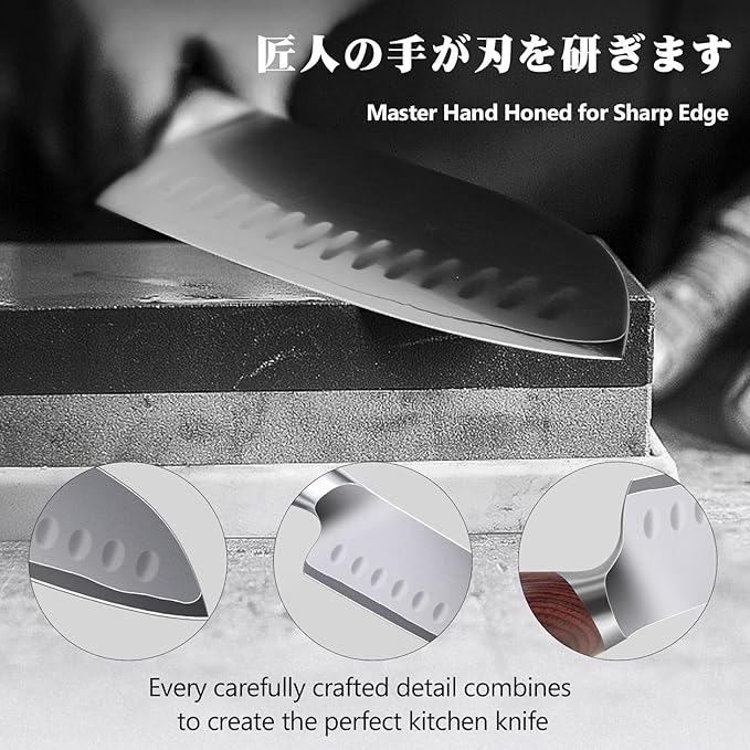 SHAN ZU 7 Inch Chef Knife, High Carbon Japanese 10Cr15Mov Stainless Steel Santoku Knife, Ultra Sharp Professional Kitchen Cooking Knife with Ergonomic Pakkawood Handle - Image 6