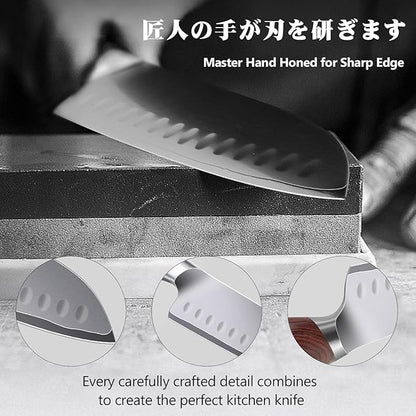SHAN ZU 7 Inch Chef Knife, High Carbon Japanese 10Cr15Mov Stainless Steel Santoku Knife, Ultra Sharp Professional Kitchen Cooking Knife with Ergonomic Pakkawood Handle - Image 6