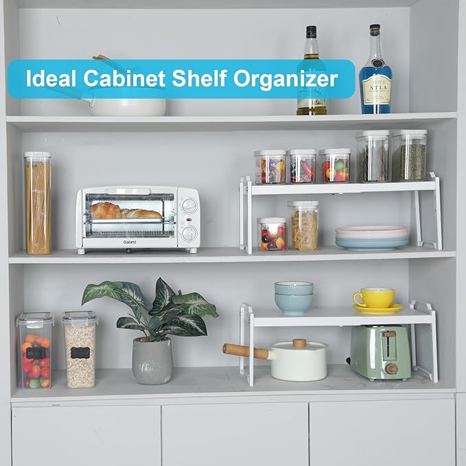 X-cosrack 2 Pack Expandable Kitchen Cabinet Shelf Organizer, Stackable Adjustable Storage Shelves for Pantry Cupboard Kitchen Counter, 20LBS Loading Capacity, Size: W*D*H=20.5 * 8.26" * 8.72" - Image 7