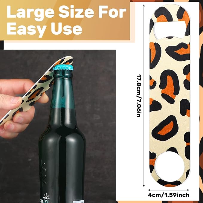 4 Pcs Flat Bottle Opener Heavy Duty Stainless Steel Bottle Opener Beer Flask Tools for Kitchen Bar Restaurant, 7 Inches(Leopard Print) - Image 2