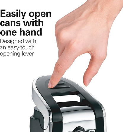 Hamilton Beach Smooth Edge Electric Automatic Can Opener for Kitchen with Easy Push Down Lever, Extra Tall, Includes Stainless Steel Scissors, Black and Chrome (76607) - Image 3