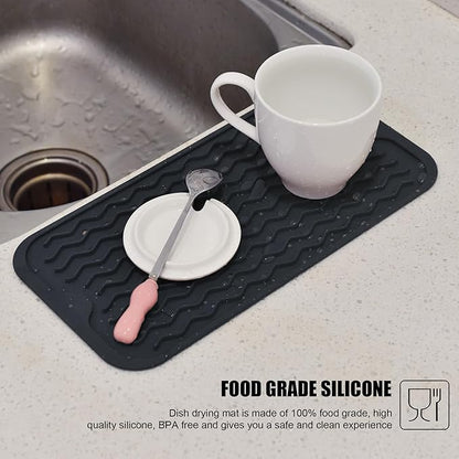 Silicone Dish Drying Mat for Multiple Usage, Easy clean, Eco-friendly, Heat-resistant Dish Drainer Mat for Kitchen Counter,Sink,Refrigerator or Drawer liner (12" x 6", Dark Blue) - Image 5