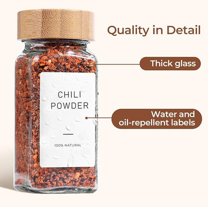 ComSaf 4 oz 6Pcs Glass Spice Jars with Label, Empty Spice Containers with Bamboo Lids, Square Seasoning Containers Trial and Supplement Set, Small Seasoning Bottles for Salt, Herbs, Sugar, Pepper - Image 4