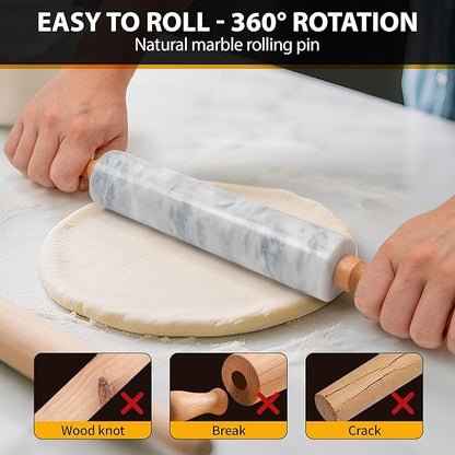 16.7 Inches Marble Rolling Pin for Baking with Wooden Handles & Wooden Cradle - Rolling Pin for making Pizza Dough & Tortillas, Dough Roller for Pasta, Cookie, Pie Crust and More! - Image 4