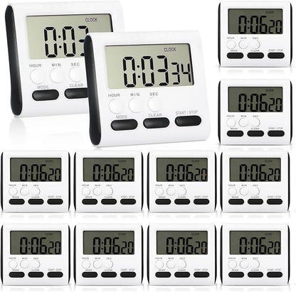 Mudder 12 Pack Digital Kitchen Timer for Cooking, Large Digits, 24 Hour Magnetic Backing Stand Kitchen Timers Clock for Classroom Kids Teachers, Loud Alarm and Large Screen (Black) by Mudder