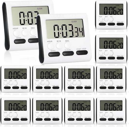 Mudder 12 Pack Digital Kitchen Timer for Cooking, Large Digits, 24 Hour Magnetic Backing Stand Kitchen Timers Clock for Classroom Kids Teachers, Loud Alarm and Large Screen (Black) by Mudder