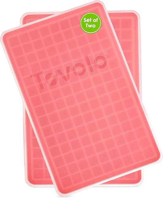 Tovolo Mini Ice Cube Tray with Lid Pack of 2 Small Ice Maker for Freezer, Silicone Mini Ice Cube Trays Small Square Nugget Ice Makes 270 Tiny Cubes BPA Free Stackable Dishwasher Safe, Candy Apple Red