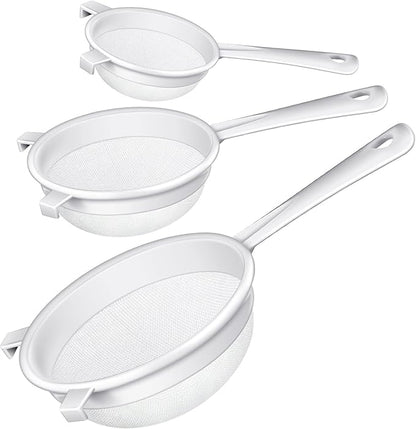 3 Pcs Plastic Nylon Mesh Strainer Colander with Handle Double Ear Fine Food Mesh Strainer Flour Sifter for Baking Kitchen Colander Sifter Kefir Tea Juice Pasta(3 Inch, 4 Inch, 5.5 Inch)