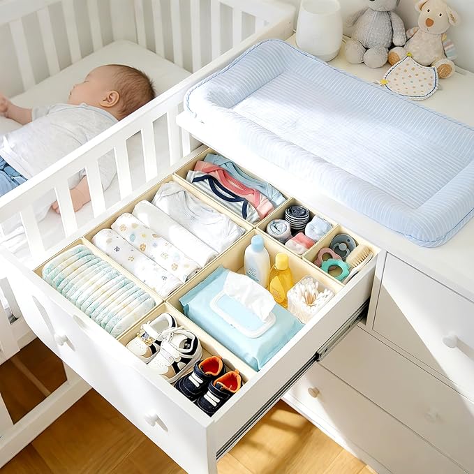 DIMJ Drawer Organizer Clothes, 26 Pack Dresser Organizer, Foldable Closet Organizers and Storage, Fabric Dresser Bins, Drawer Dividers for Nursery, Baby Clothes, Underwears, Sock (Beige) - Image 3