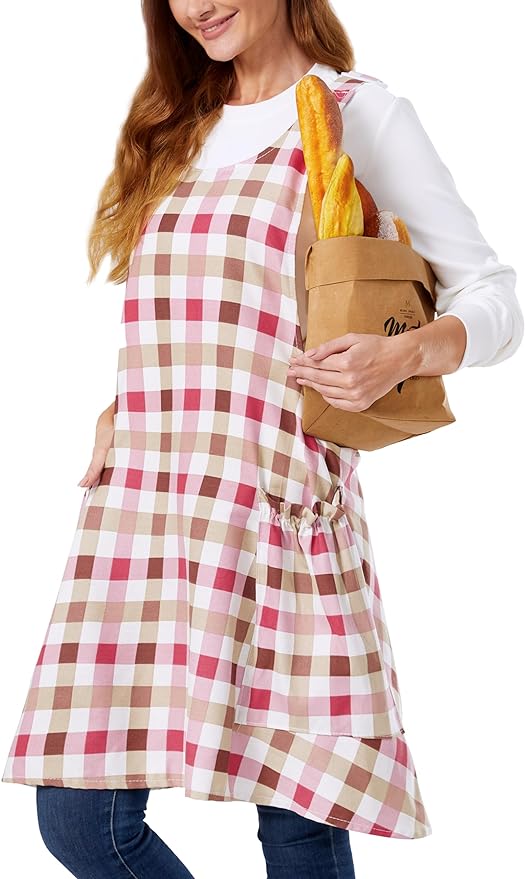 Cozy Adjustable Cross Back Aprons for Women with Pockets Cotton Linen Cooking Kitchen Baking