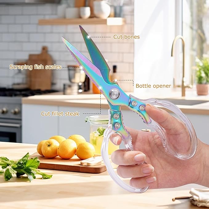 AWinjoy Heavy Duty Sharp Kitchen Scissors, Dishwasher Safe, Cooking Shears for Meat, Chicken, Fish, Poultry, Herb, Bread (Blade Gold) - Image 3
