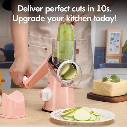 Rotary Cheese Grater with Handle, Round Mandoline Speed Kitchen Slicer, 3 in 1 Multifunctional Vegetable Shredder Manual Nut Grinder for Nuts, Potato, Carrot, Cucumber (Pink) - Image 7