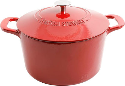 MARTHA STEWART Gatwick 7-Quart Enamel Cast Iron Dutch Oven – Red Ombre – Heavy-Duty Dutch Oven for Slow Cooking, Braising & Baking by MarthaStewart