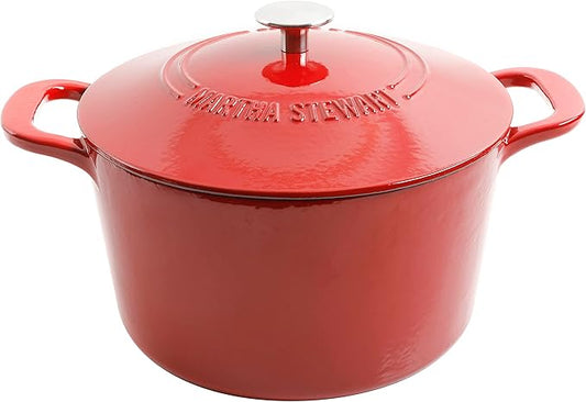 MARTHA STEWART Gatwick 7-Quart Enamel Cast Iron Dutch Oven – Red Ombre – Heavy-Duty Dutch Oven for Slow Cooking, Braising & Baking by MarthaStewart