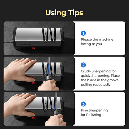 Narcissus Knife Sharpener, Diamond Abrasives Electric Knife Sharpener for Stainless Steel and Ceramic Knives, with Scissors Sharpener & Metal Dust Collection Box, Quick Sharpening & Polishing, Silver - Image 5