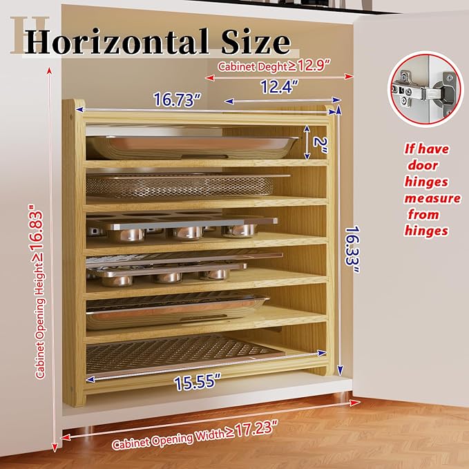 7 Tier Wooden Tray Dividers for Cabinets, Baking Cookie Sheet Organizer, Vertical/Horizontal Cabinet Dividers for Pots, Cutting Board, Pans, Kitchen Organizers and Storage (7 Tier)