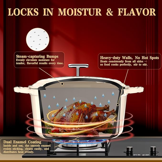 Enameled Cast Iron Dutch Oven - 5QT Dutch Oven Pot with Crab Lid & Oversized Knob & Ergonomic Handles - Heavy Duty Cookware for Braising, Stews, Roasting, Bread Baking - Cream White - Image 5