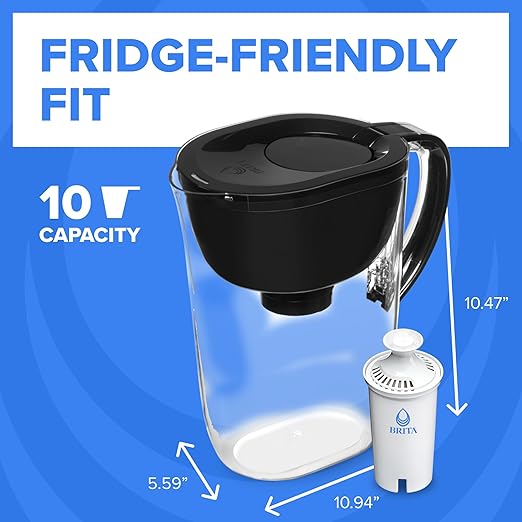 Brita Large Water Filter Pitcher for Tap and Drinking Water with SmartLight Change Indicator, Includes 1 Standard Filter, BPA-Free, Lasts 2 Months, 10-Cup Capacity, Stretch Limo Black - Image 7