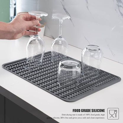 Large 17" x 14" Silicone Dish Drying Mat for Kitchen Counter, Easy clean, Quick Dry, Heat-resistant Dish Drainer Mat for Sink,Refrigerator or Drawer liner (Food Grade Silicone-Grey) - Image 5