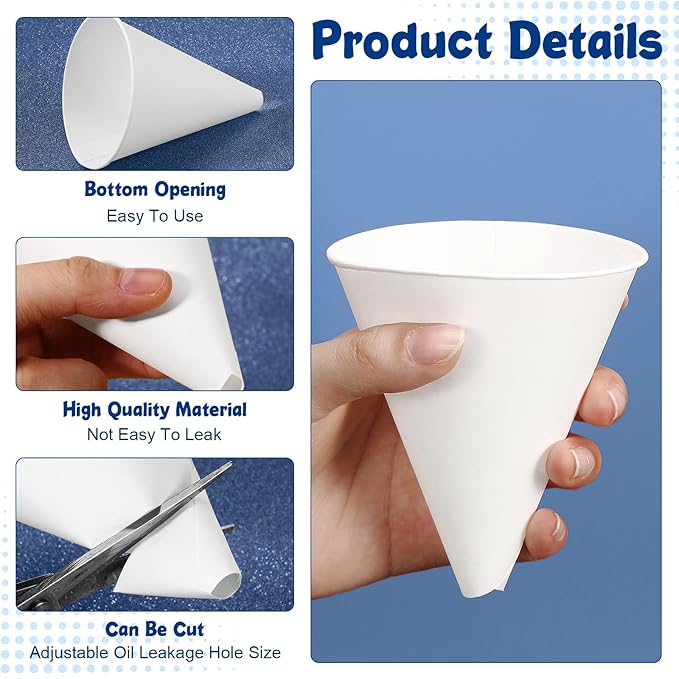 SiliFine 25 Pcs Paper Funnels for Motor Oil 6 oz Disposable Engine Oil Funnel for Gas Car Change Cone Fluid Automotive Use Dispensers or Kitchen Filling Bottle