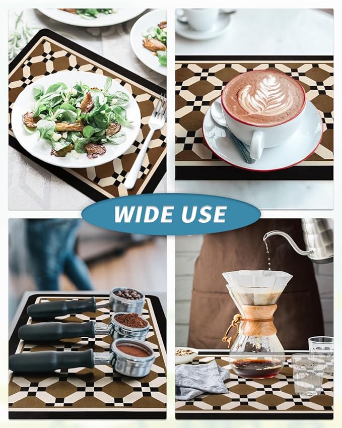 AMOAMI Coffee Mat Hide Stain Rubber Backed Absorbent Dish Drying Mat for Kitchen Counter - Fits Under Coffee Maker or Machine - PEANUT 12X19 - Image 6