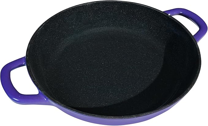Flavehc Braiser Enameled Cast Iron Braiser 2.25 qt Braiser Pan with Lid Purple Shallow Cast Iron Casserole Braiser Pan with Handels