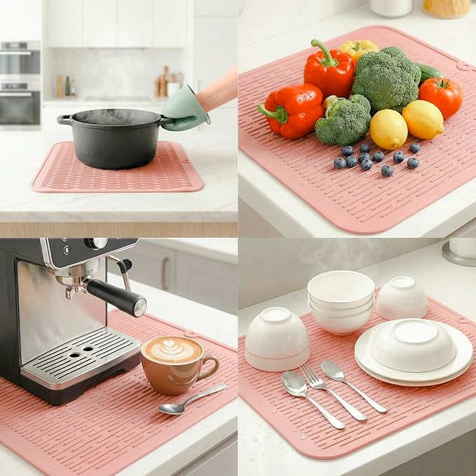 MicoYang Silicone Dish Drying Mat for Multiple Usage,Easy clean,Eco-friendly,Heat-resistant Silicone Mat for Kitchen Counter or Sink,Refrigerator or Drawer Liner Pink XL 18 inches x 16 inches - Image 4