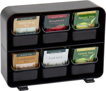 Mind Reader Tea Bag Organizer, Tea Station Organizer, Countertop Storage, Kitchen, Plastic, 10.25"L x 3.25"W x 7.75"H, Black by MindReader