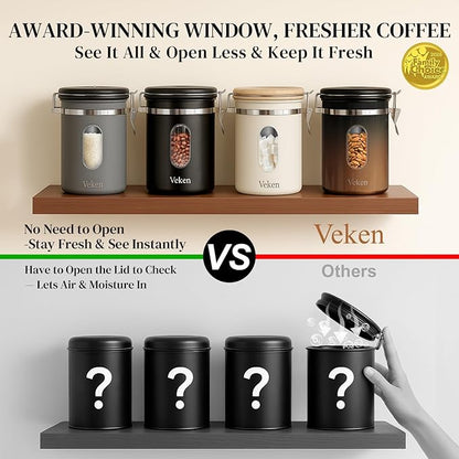 Veken Coffee Canister with Window,Airtight Stainless Steel Kitchen Food Storage Container, Date Tracker & Scoop for Grounds Coffee, Beans, Tea,Flour,Cereal,Sugar,22OZ,Copper (Pack of 2) - Image 2
