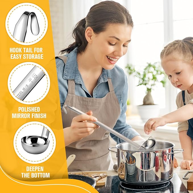 meekoo 1 Pieces Stainless Steel Ladle Soup Handle Ladle with Pouring Rim for Kitchen Cooking Soup Sauce (1 oz) - Image 4
