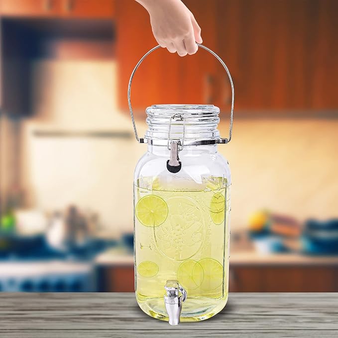 Eleganttime 1 Gallon Glass Drink Dispensers for Parties,2 Pack Beverage Dispenser With Spigot,Laundry Detergent Dispenser Punch Bowls Juice Water Dispenser for Parties - Image 5