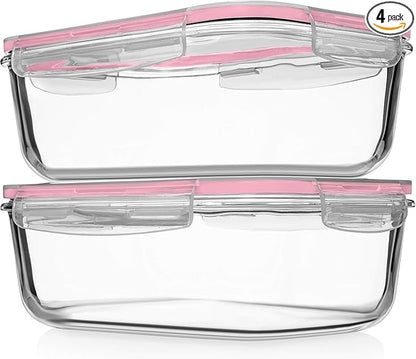 Razab 4 PC 1860ml / 63 Oz / 8 Cups Large Glass Food Storage Containers with Lids - Glass Meal Prep Containers for Roasting & Storing Leftover, Lunch Container with Lids, Microwave & Oven Safe by RazabHomeGoods