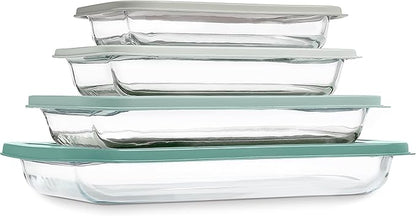 COOK WITH COLOR 8-Piece Deep Glass Baking Dish Set with Plastic Lids – Casserole and Food Storage Containers for Lasagna, Leftovers – Freezer-to-Oven, Microwave & Dishwasher Safe, Sage by CookwithColor