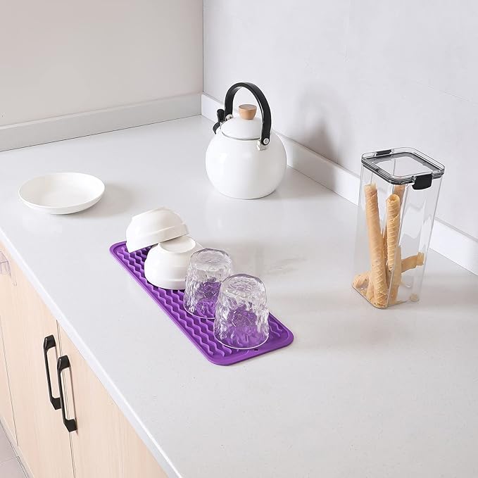 MicoYang Silicone Dish Drying Mat for Multiple Usage,Easy clean,Eco-friendly,Heat-resistant Silicone Mat for Kitchen Counter,Sink,Bar,Bottle,or Cup Purple M 17 inches x 6 inches - Image 6