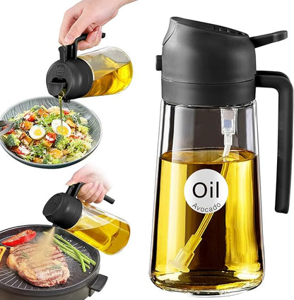 YARRAMATE 16oz/470ml Glass Olive Oil Sprayer for Cooking with Stickers, 2 in 1 Oil Dispenser for Kitchen Gadgets, Food Grade Premium Spray Bottle with Portion Control for Salad, Frying, BBQ (Black) by YARRAMATE