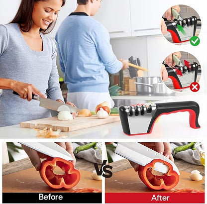 4-in-1 Knife Sharpener, Sturdy Manual Knife Sharpeners for Kitchen Knives, Professional Ergonomic Knife Sharpening Kit with 4 Stage Sharpening Slots, Portable Knife Sharpener for Knives, Scissors - Image 6
