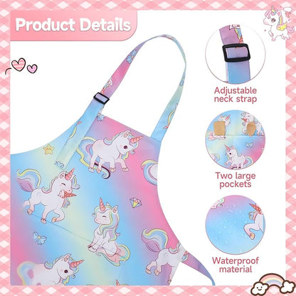 2 Pack Kids Apron, Cute Cooking Aprons, Waterproof Art Apron with Pockets, Toddler Painting Artist Apron Adjustable