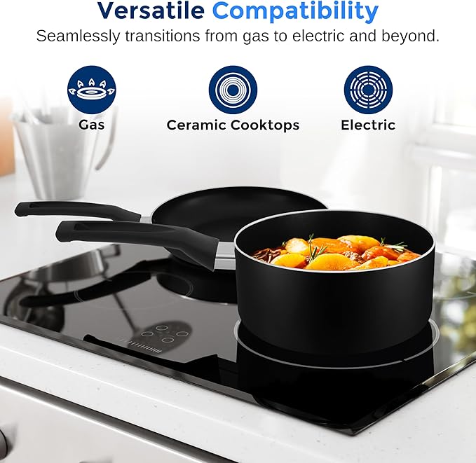 SereneLife Kitchenware Pots & Pans Basic Kitchen Cookware, Black Non-Stick Coating Inside, Heat Resistant Lacquer (15-Piece Set), One Size - Image 6