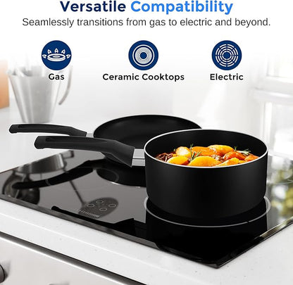 SereneLife Kitchenware Pots & Pans Basic Kitchen Cookware, Black Non-Stick Coating Inside, Heat Resistant Lacquer (15-Piece Set), One Size - Image 6
