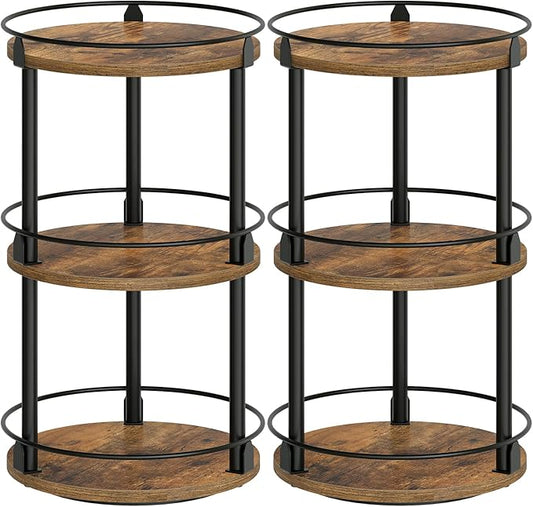 YATINEY Spice Rack, Set of 2 Lazy Susan Organizer, 3-Tier Turntable Organizer For Cabinet, Compact and Versatile, for Kitchen Countertop, Rustic Brown SR23L2BR