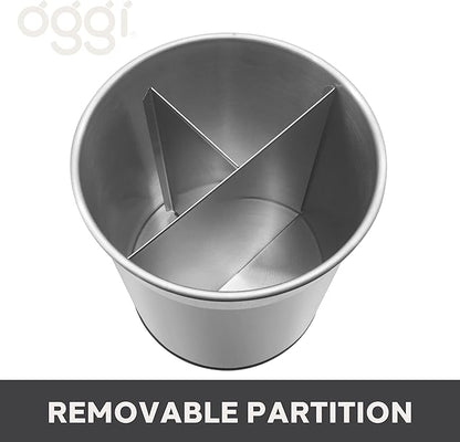 Oggi Jumbo Stainless Steel Rotating Utensil Holder with Removable Divider - Stylish kitchen cooking utensil organizer. Height 7.5". - Image 2