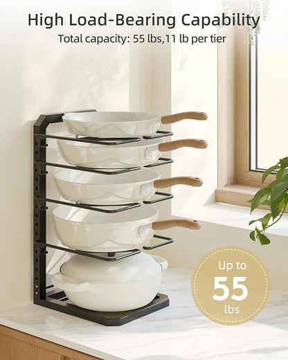 Pots and Pans Organizer under Cabinet, 5 Adjustable Tiers Heavy-Duty Pan Pot Organizer with 16.5" Height, Holds 55 LB - Cast Iron Skillets, Griddles, Shallow Cookware - Image 3