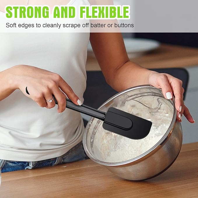 Meekoo 5 Pieces 10 Inch Rubber Spatula, 500°f High Heat Resistant Silicone Spatula Commercial Food Grade for Kitchen Cooking Baking Dishwasher Safe(Black) - Image 4